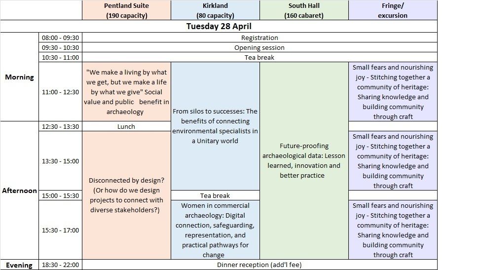 A schedule of Tuesday's sessions