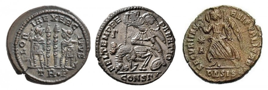 A composite image of three Roman coins on a white background.