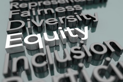 3D words stand out on a grey background - "Equity" is shown in white.